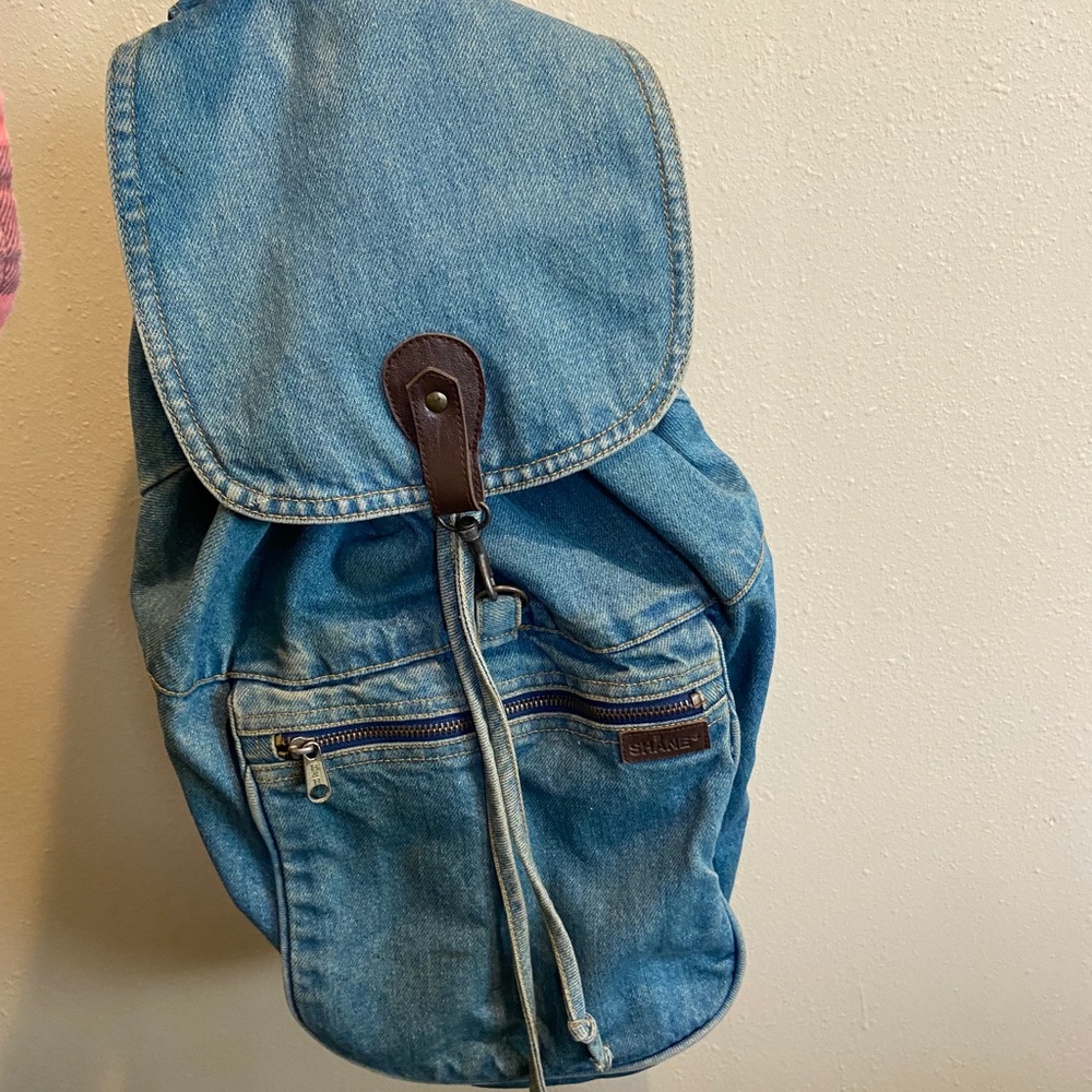 Vintage Denim Drawstring Backpack